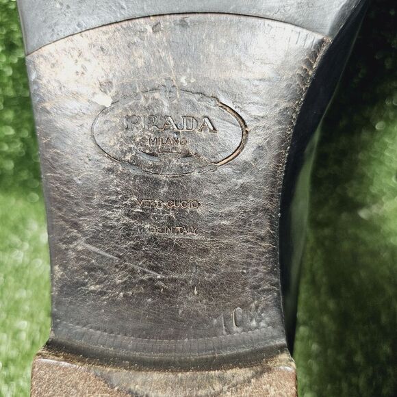 Prada Black Leather Slip On Loafers Dress Shoes Italy Mens SiE US 11.5 EU 10.5 - Picture 14 of 16